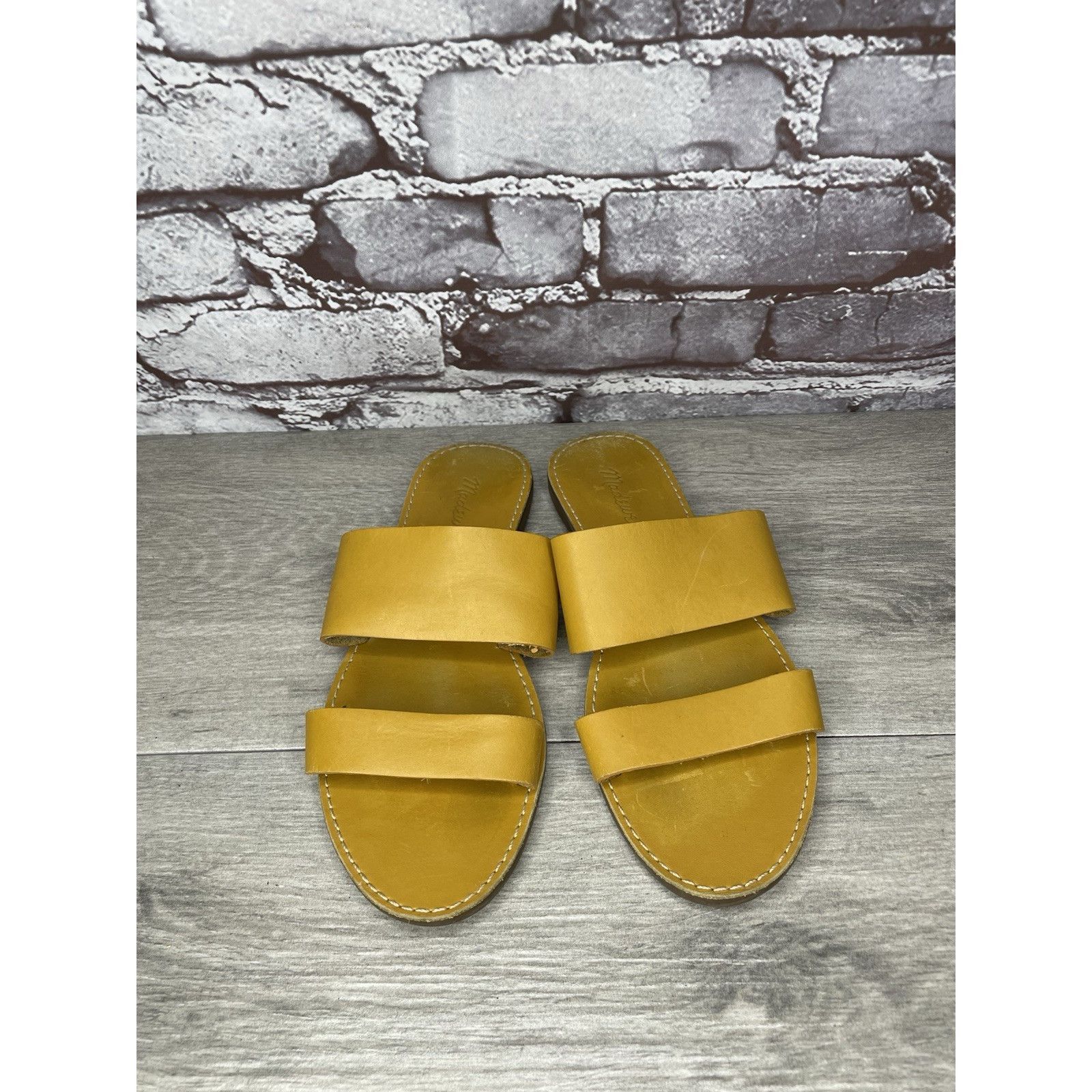 Madewell Madewell Yellow Tan Double Strap Leather Flat Sandals Women’ Size US 7.5 / IT 37.5 - 9 Thumbnail