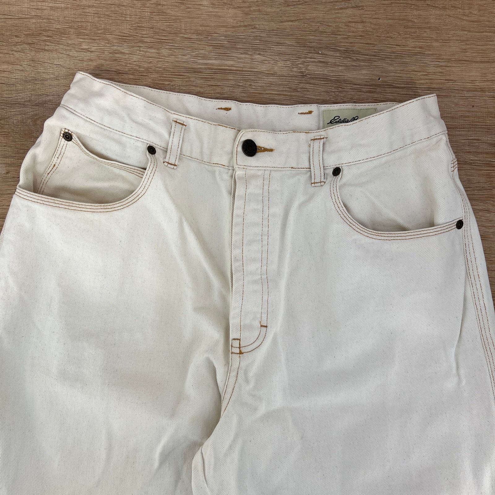 Eddie Bauer × Vintage Vintage Eddie Bauer Ivory Denim Carpenter Painter Jeans Size 31" - 2 Thumbnail