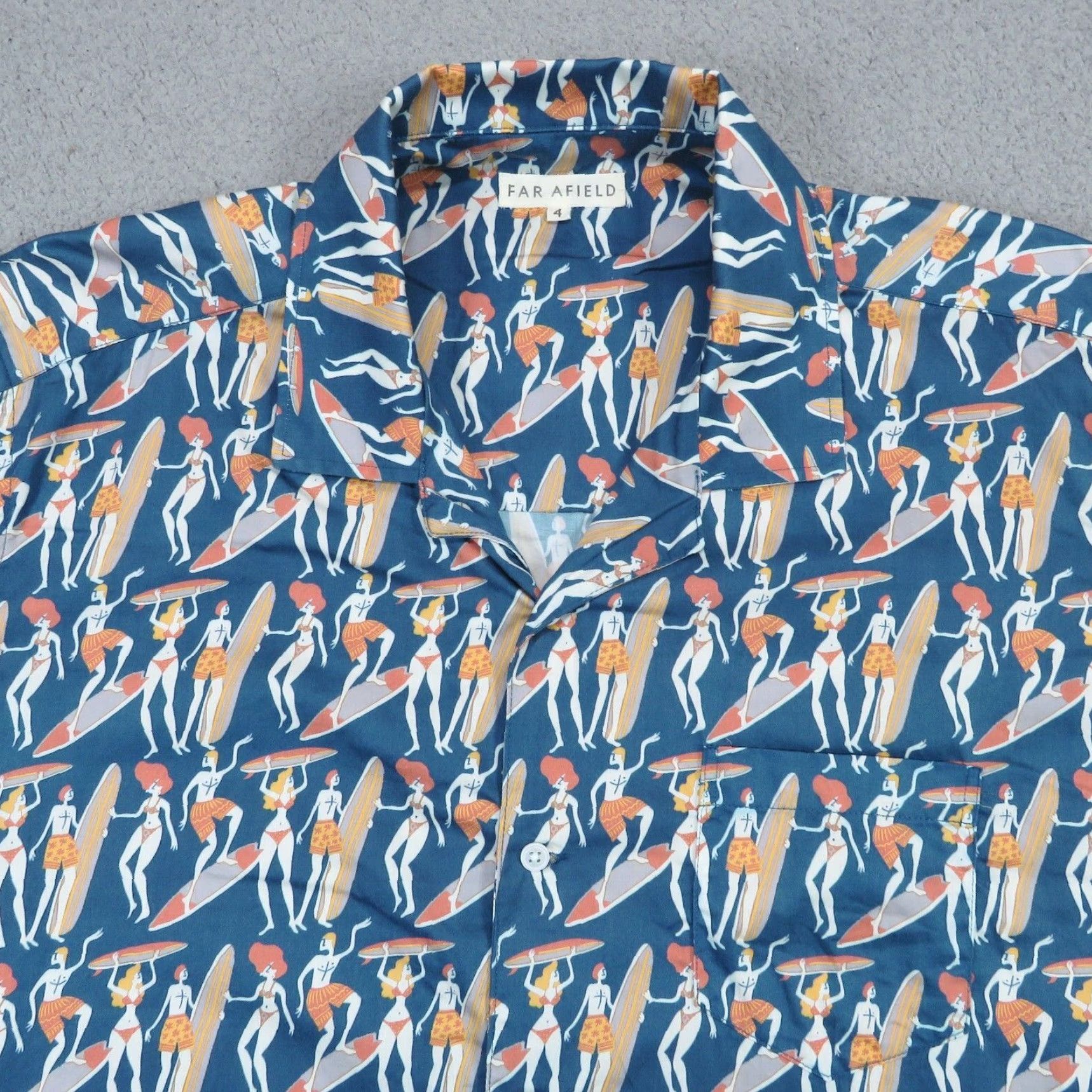 Far Afield Far Afield Shirt Mens 4 (XL) Blue Hawaiian Camp Collar All Over Surfer Surfing Size US S / EU 44-46 / 1 - 2 Thumbnail