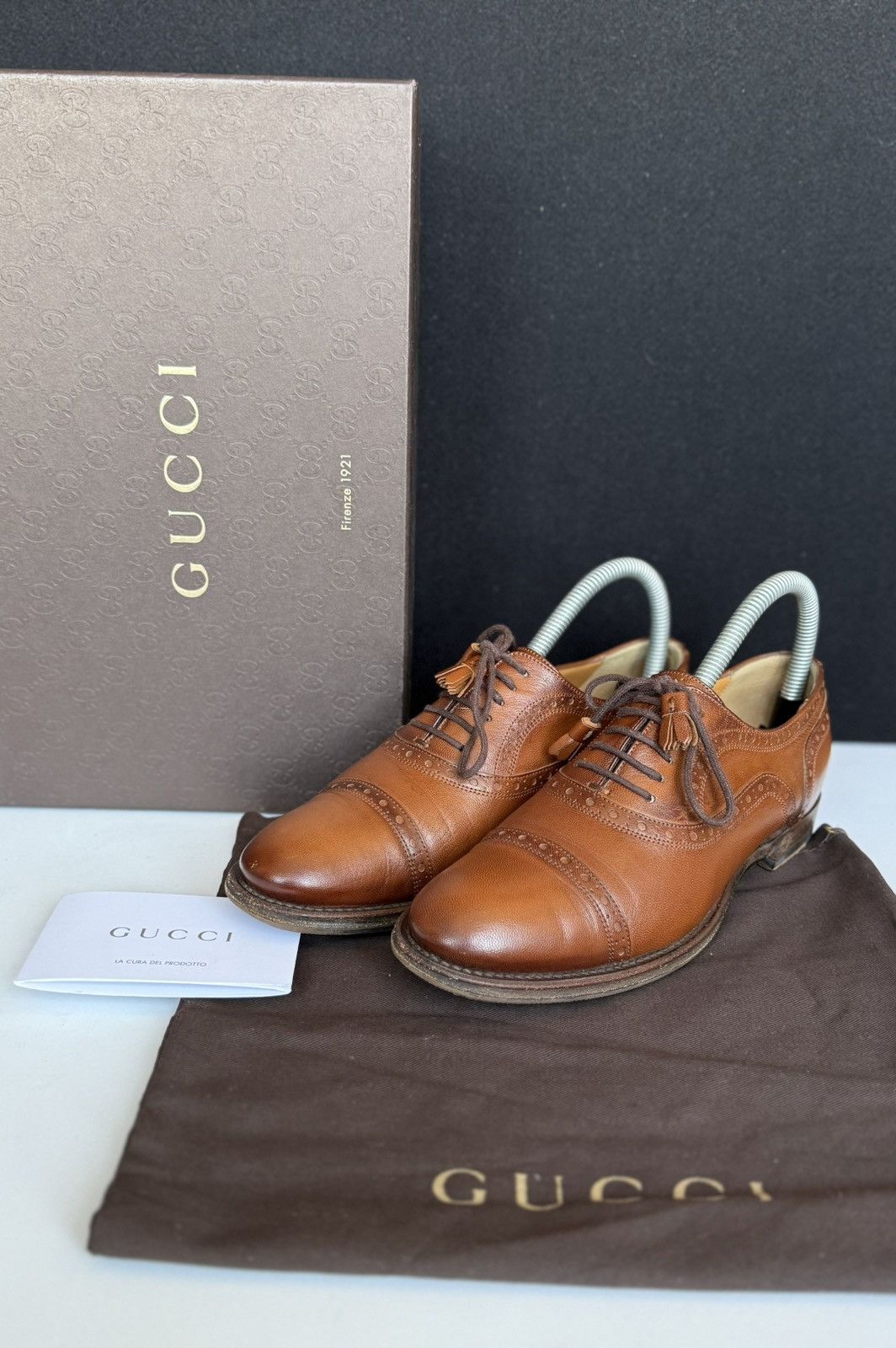 Gucci Brown Oxford Brogue Leather Shoes