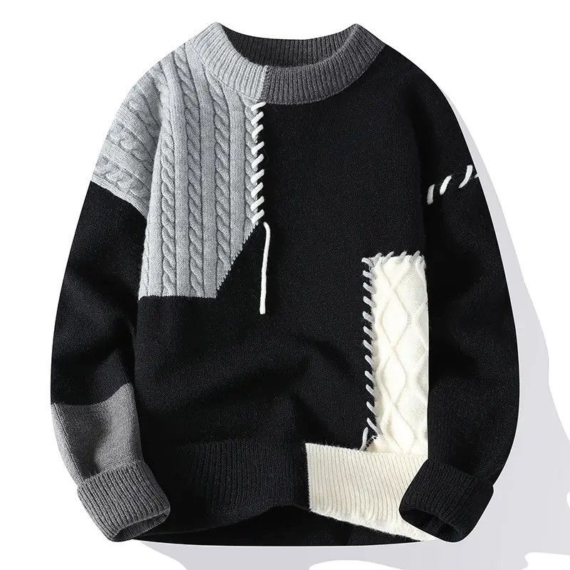 Japanese Brand Black Gray Turtleneck Patchwork Pullovers Sweatshirt Size US M / EU 48-50 / 2 - 3 Thumbnail