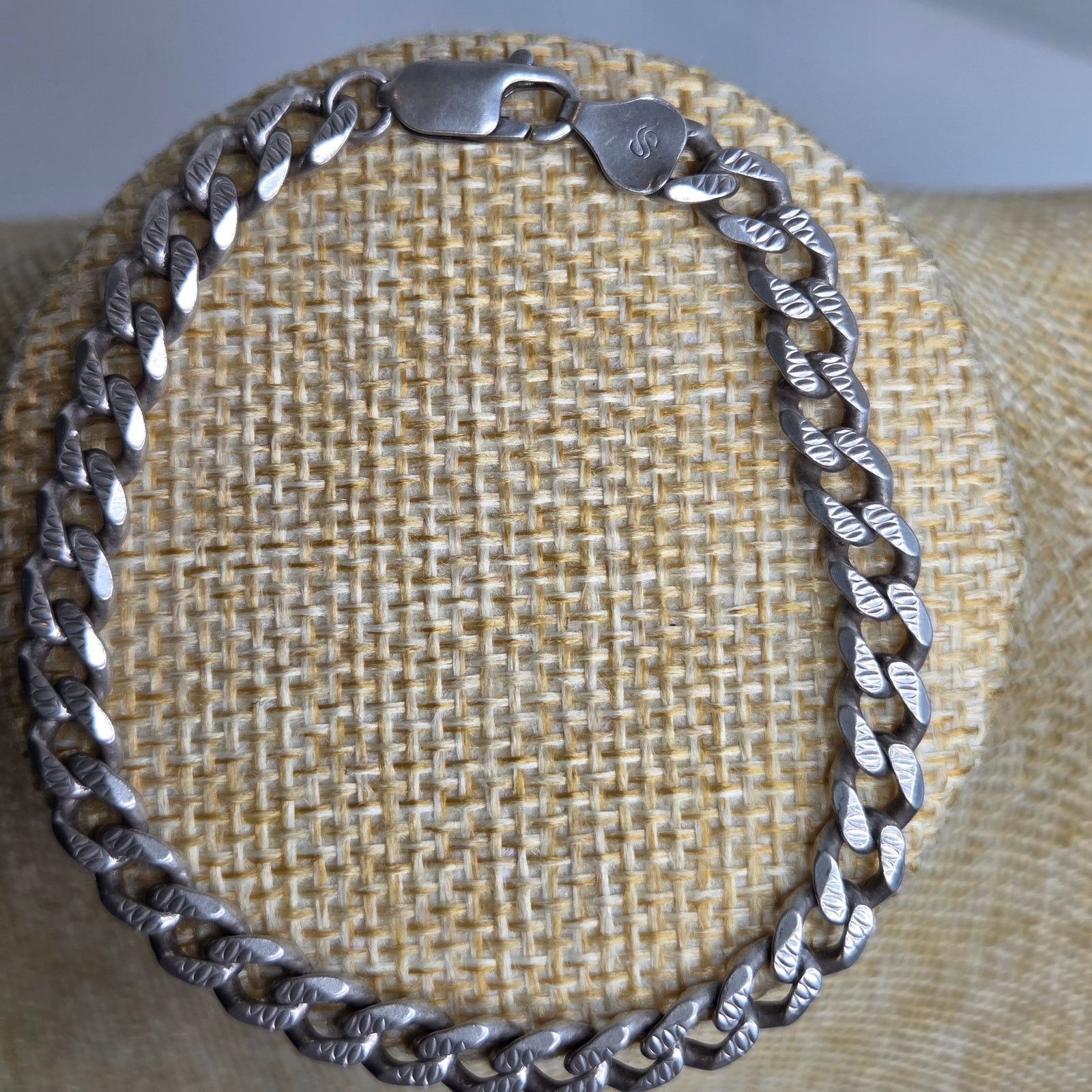 Sterling Silver Sterling Silver Textured Curb Chain Bracelet Italy .925 7.5" Size ONE SIZE - 8 Thumbnail