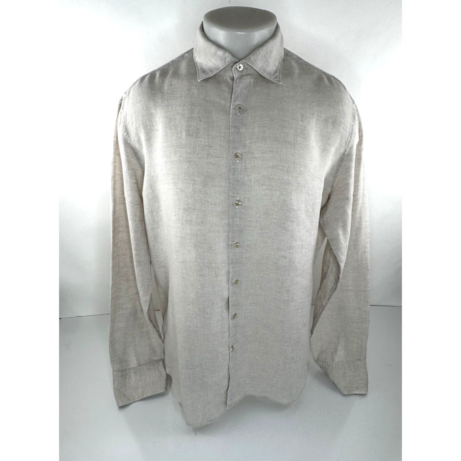 Vintage STENSTROMS Linen Fitted Body Mens L Shirt Button-Up Long Sleeve Beige XL? Size US L / EU 52-54 / 3 - 2 Thumbnail
