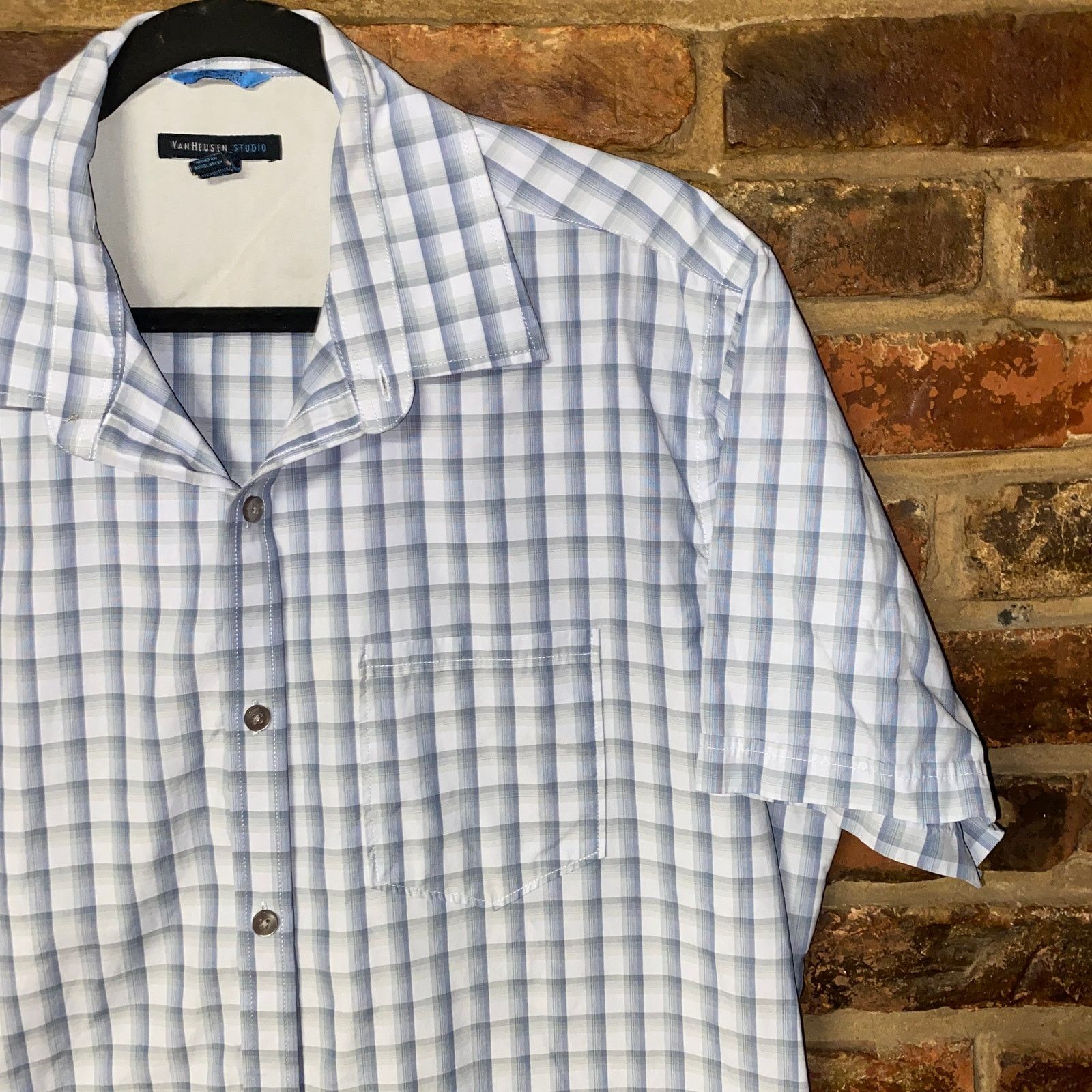 Van Heusen Van Heusen Studio Blue Plaid Short Sleeve Button Shirt Large Size US L / EU 52-54 / 3 - 2 Thumbnail
