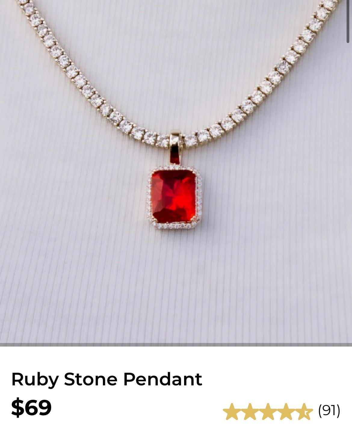 Jewelry Ruby pendant + Gold tennis chain Size ONE SIZE - 3 Thumbnail
