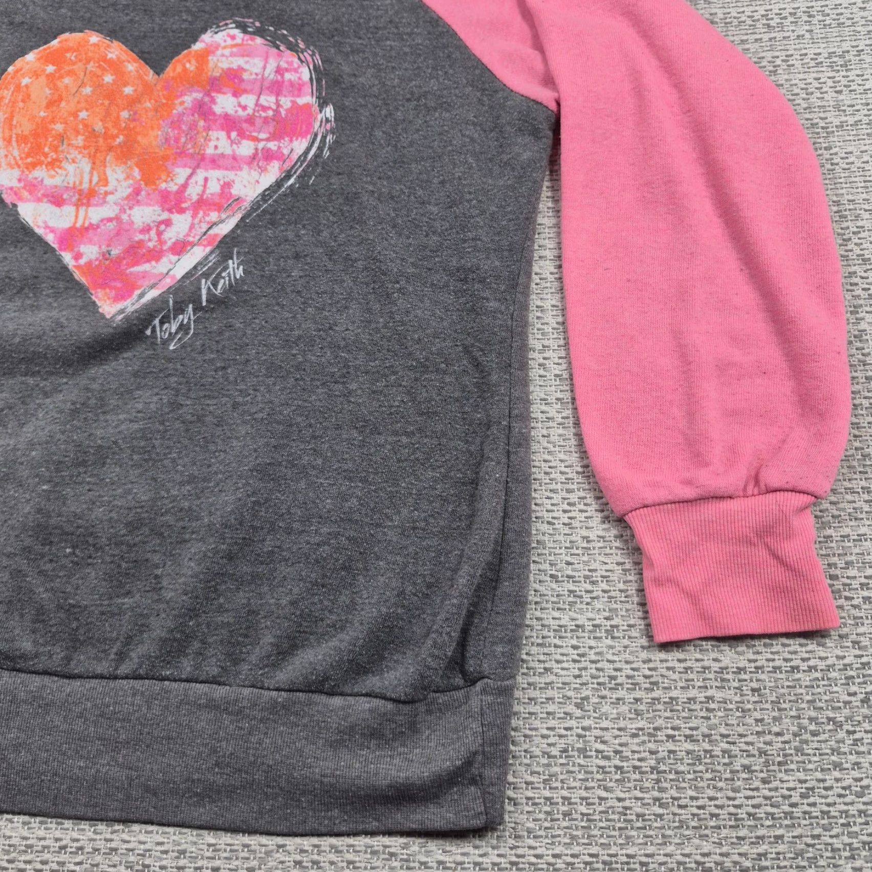 Pinko Toby Keith Sweatshirt Womens Large Gray Pink Heart Flag Graphic Fleece Pullover Size L / US 10 / IT 46 - 4 Thumbnail