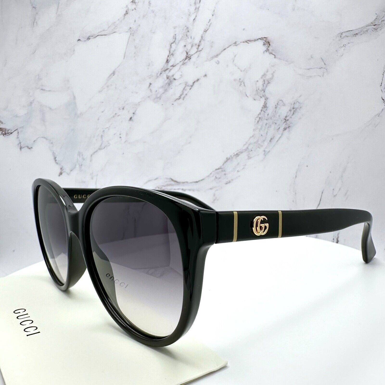 Gucci New Gucci Sunglasses Black Acetate Round Gold Metal GG Logo Size ONE SIZE - 14 Thumbnail