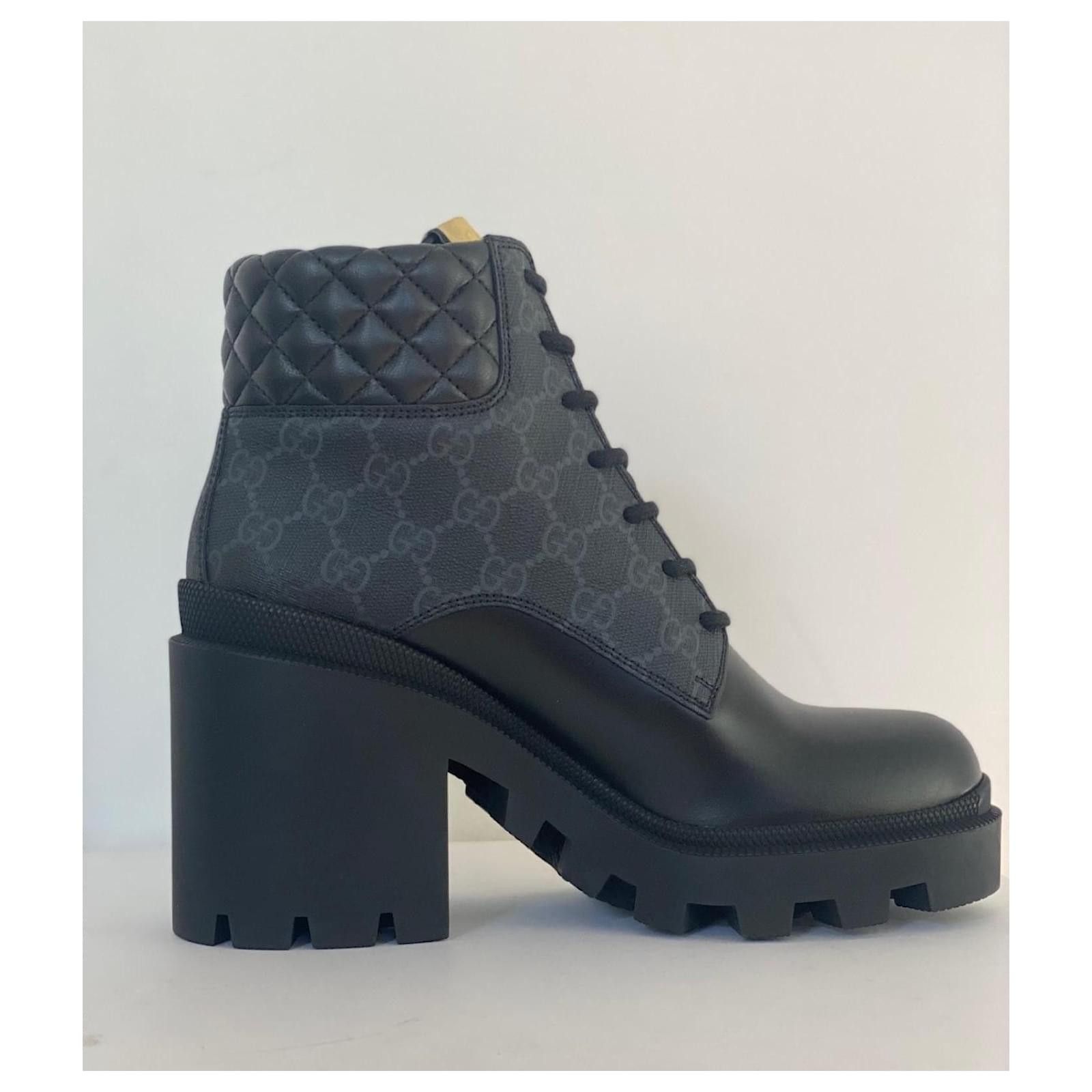GUCCI GG monogram Apollo Platform lace-up Block Heel Ankle Boots Black