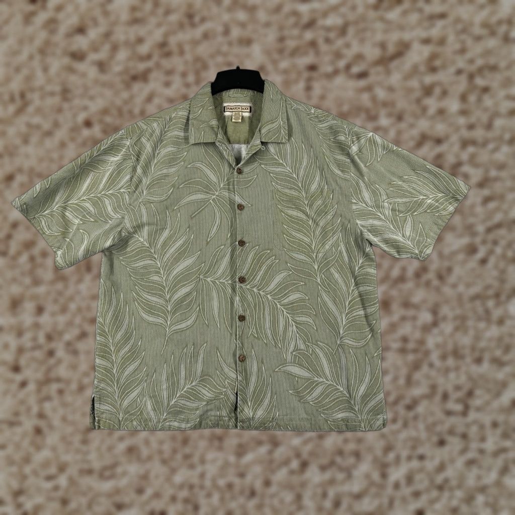 Vintage VINTAGE Jamaica Jaxx Shirt Button-Up XL Green Floral Silk Hawaiian Casual Mens Size US XL / EU 56 / 4 - 1 Thumbnail