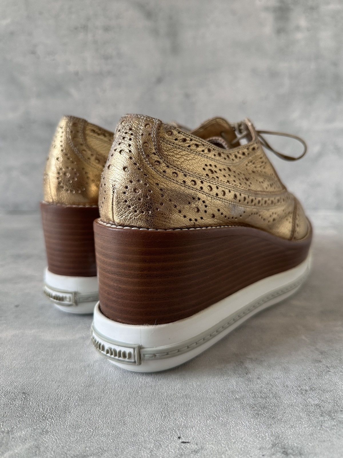 Miu Miu PLATFORM BROGUES (METALLIC GOLD) Size US 10.5 / IT 40.5 - 16 Thumbnail