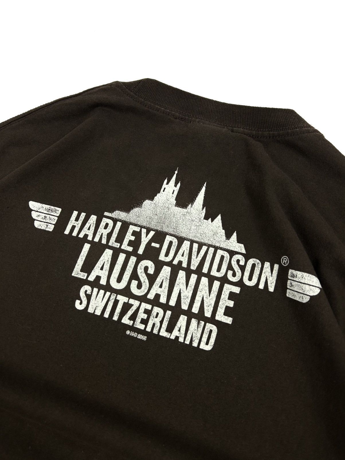 Harley Davidson Vintage Harley Davidson Switzerland Lausanne Brown Tee L Size US L / EU 52-54 / 3 - 8 Thumbnail