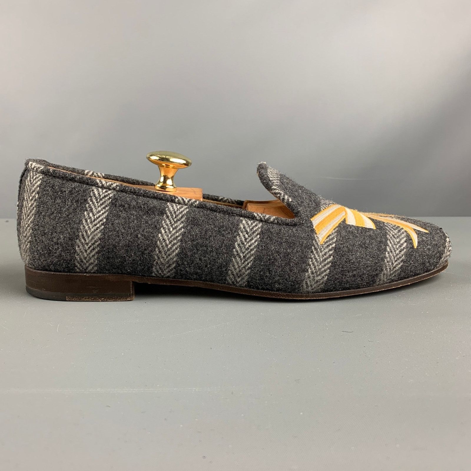 Stubbs & Wootton STUBBS & WOOTTON 10 Grey Silver & Gold Wool Slip On Loafers Size US 10 / EU 43 - 2 Thumbnail