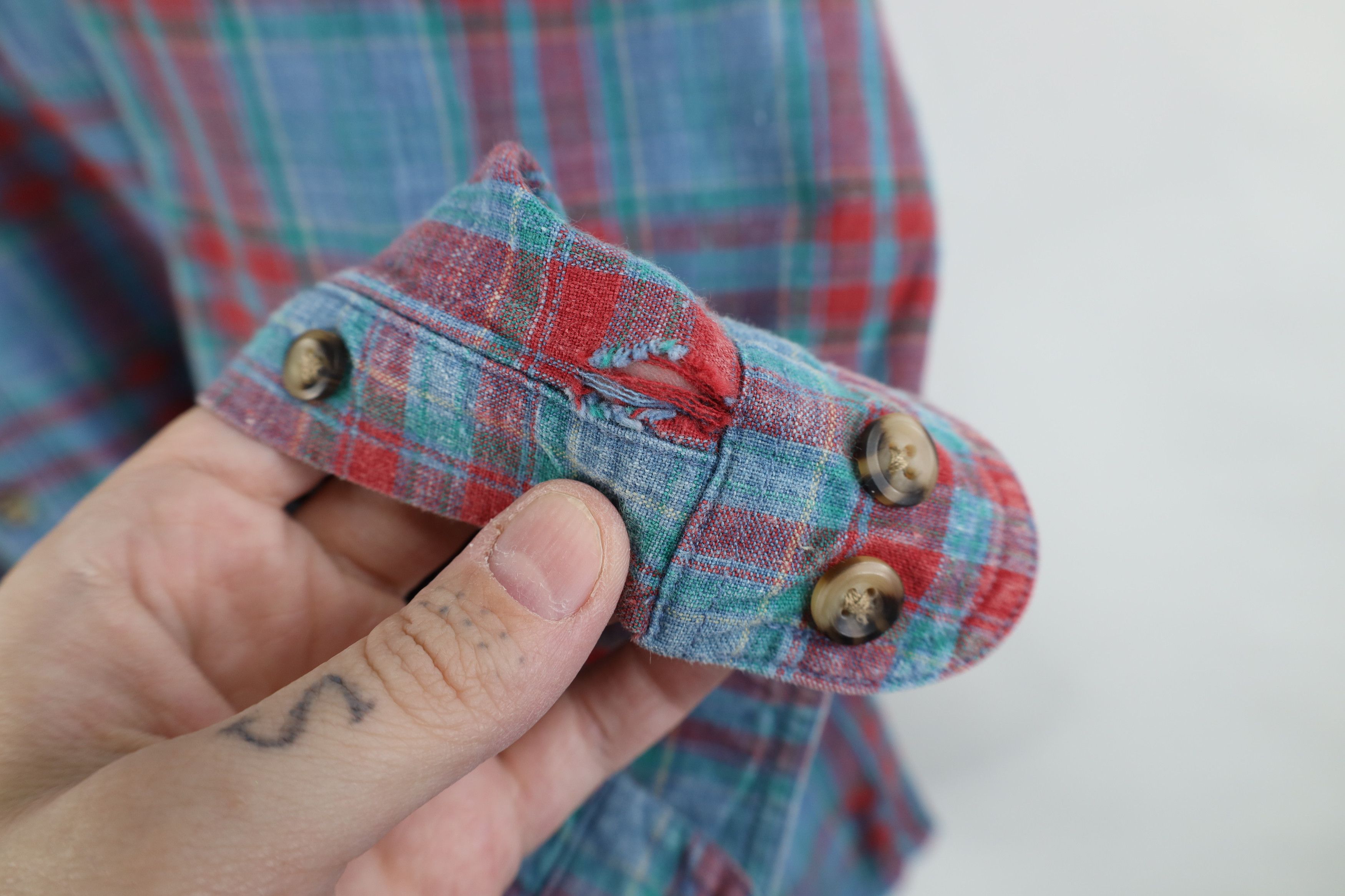 Vintage Vintage 90s Streetwear Chambray Button Down Shirt Plaid Size US XL / EU 56 / 4 - 4 Thumbnail
