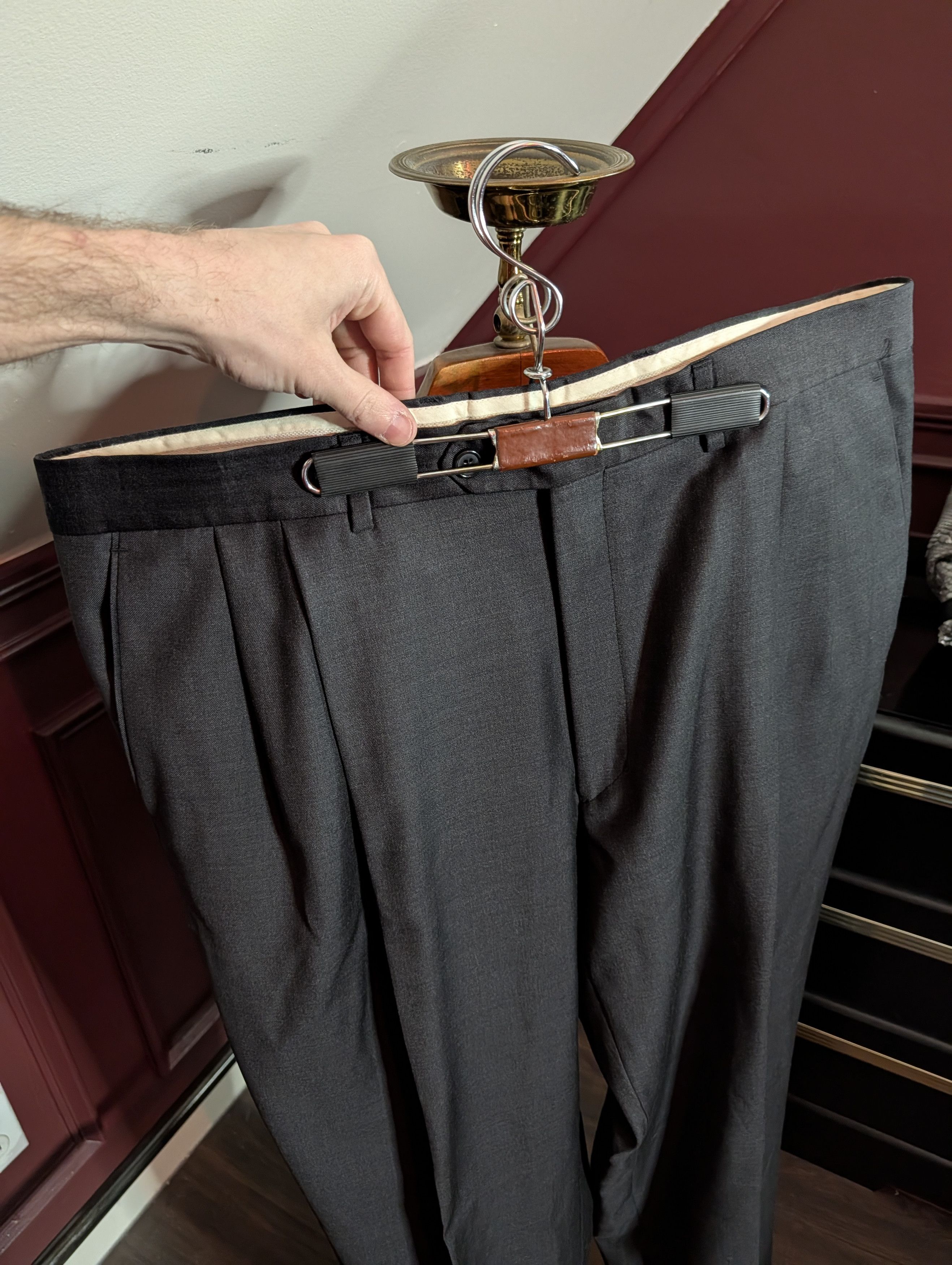 Santorelli Charcoal gray Como 2 cuffed pleated wool dress pants Size US 40 / EU 56 - 2 Thumbnail