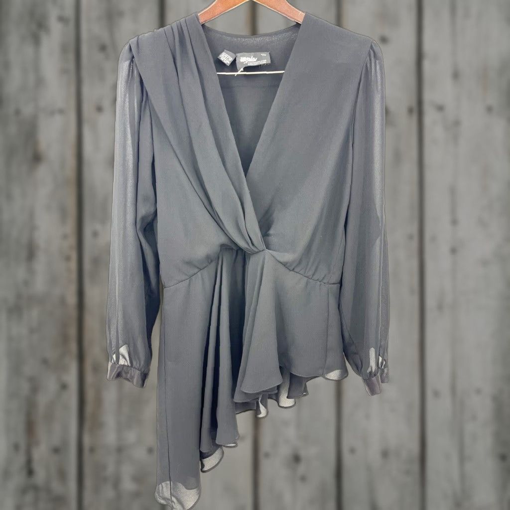 Vintage VTG URSULA OF SWITZERLAND Blouse Womens 8 Black Chiffon Polyester V-Neck Long Sleeve Button Casual, Party/Cocktail, Wedding 8 Womens Size M / US 6-8 / IT 42-44 - 1 Thumbnail
