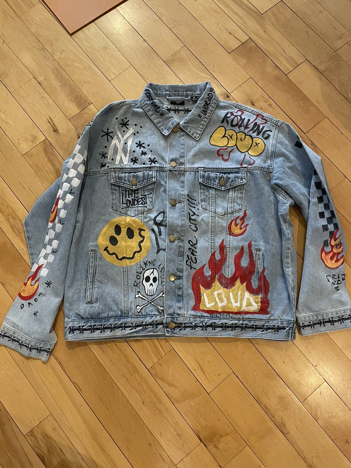 image of Rolling Loud Painted Denim Jacket XL Hip-Hop in Blue, Men's