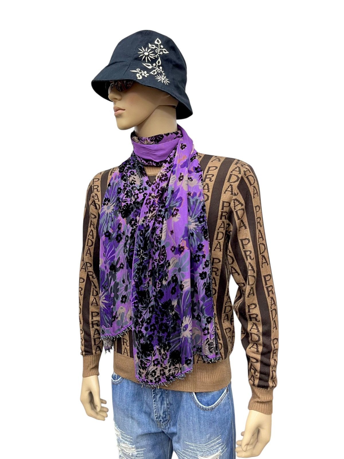 Anna Sui Vintage Anna Sui Floral Velvet Devore Scarf Size ONE SIZE - 5 Thumbnail