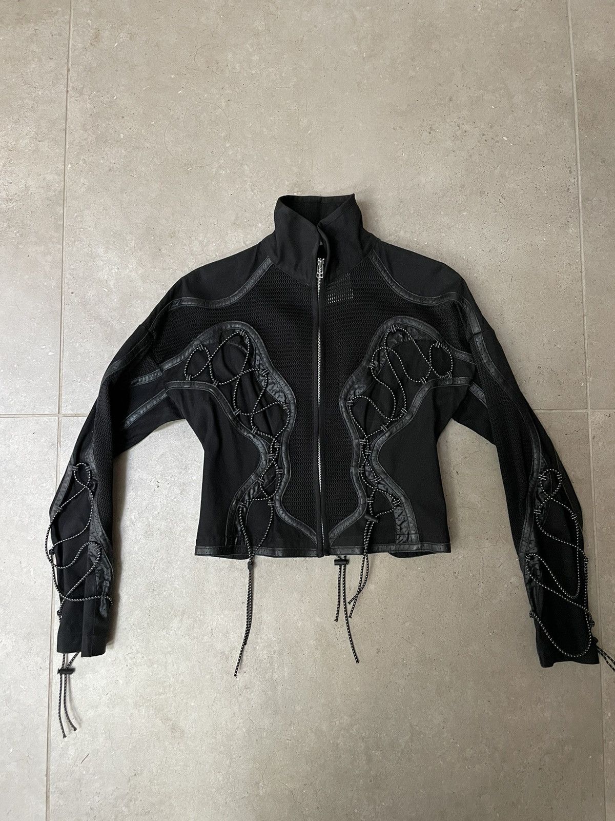 image of Ss 2004 Issey Miyake Cropped Bungee Cord Jacket in Black, Women's (Size Small)