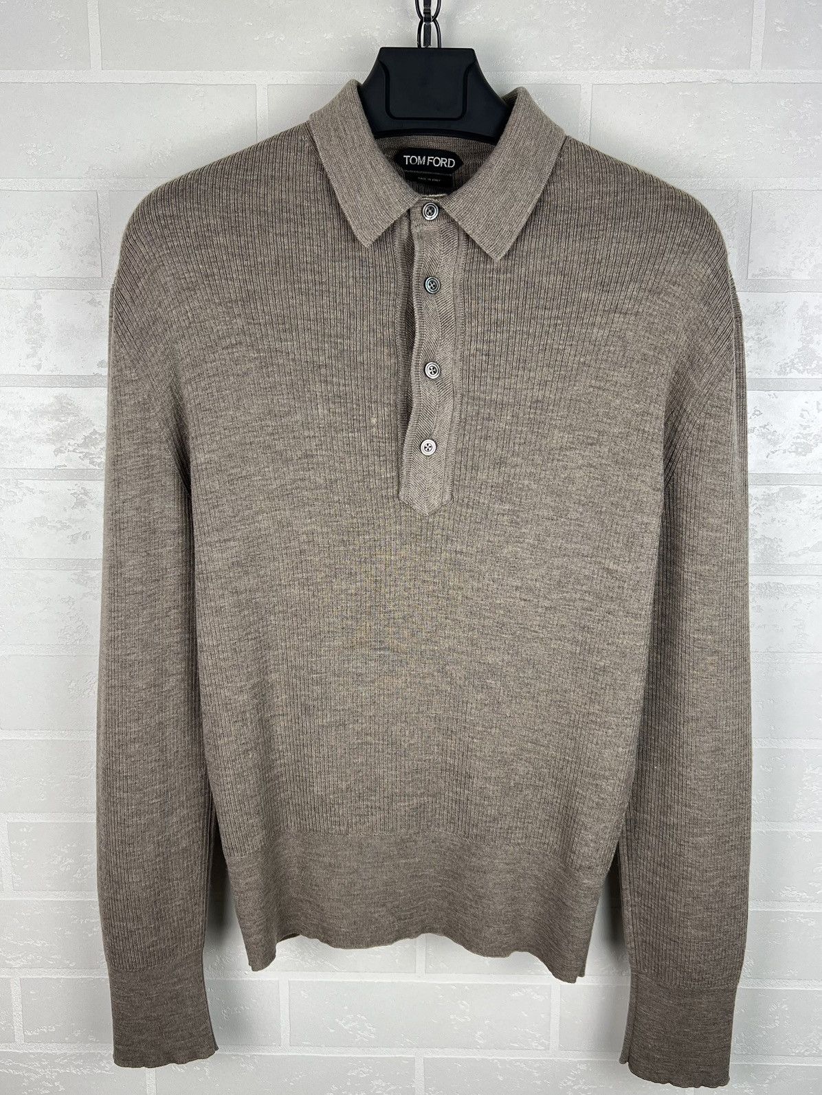 Tom Ford TOM FORD Sweater Polo Knit Ribbed Merino Wool Silk Cashmere Size US L / EU 52-54 / 3 - 1 Thumbnail