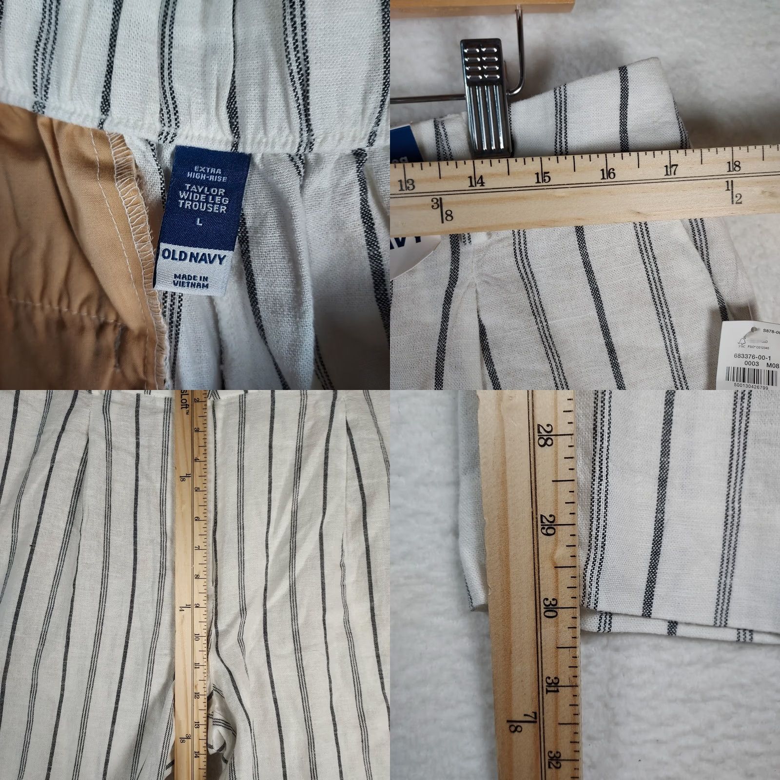 Old Navy Old Navy Women’s L Taylor Wide Leg Trouser Blue Striped Linen High Rise NWT Dress Pants Casual Summer Spring Fall Wide-Leg Pants Mens Womens Girls Size 36" / US 14 / IT 50 - 8 Thumbnail