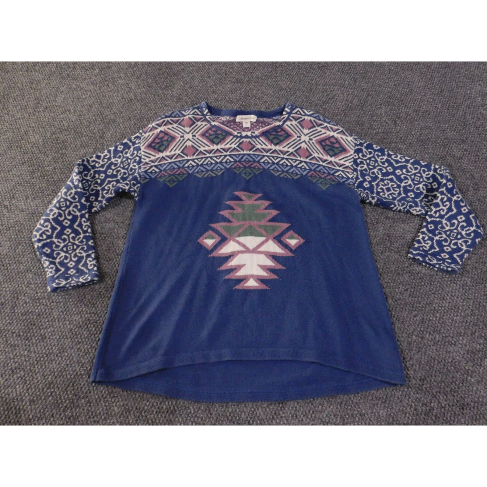 Coldwater Creek Coldwater Creek Sweater Womens Large Blue Multicolor Aztec Geometric Knit Crew Neck Long Sleeve Pullover Casual Winter Spring Fall Size L / US 10 / IT 46 - 2 Thumbnail