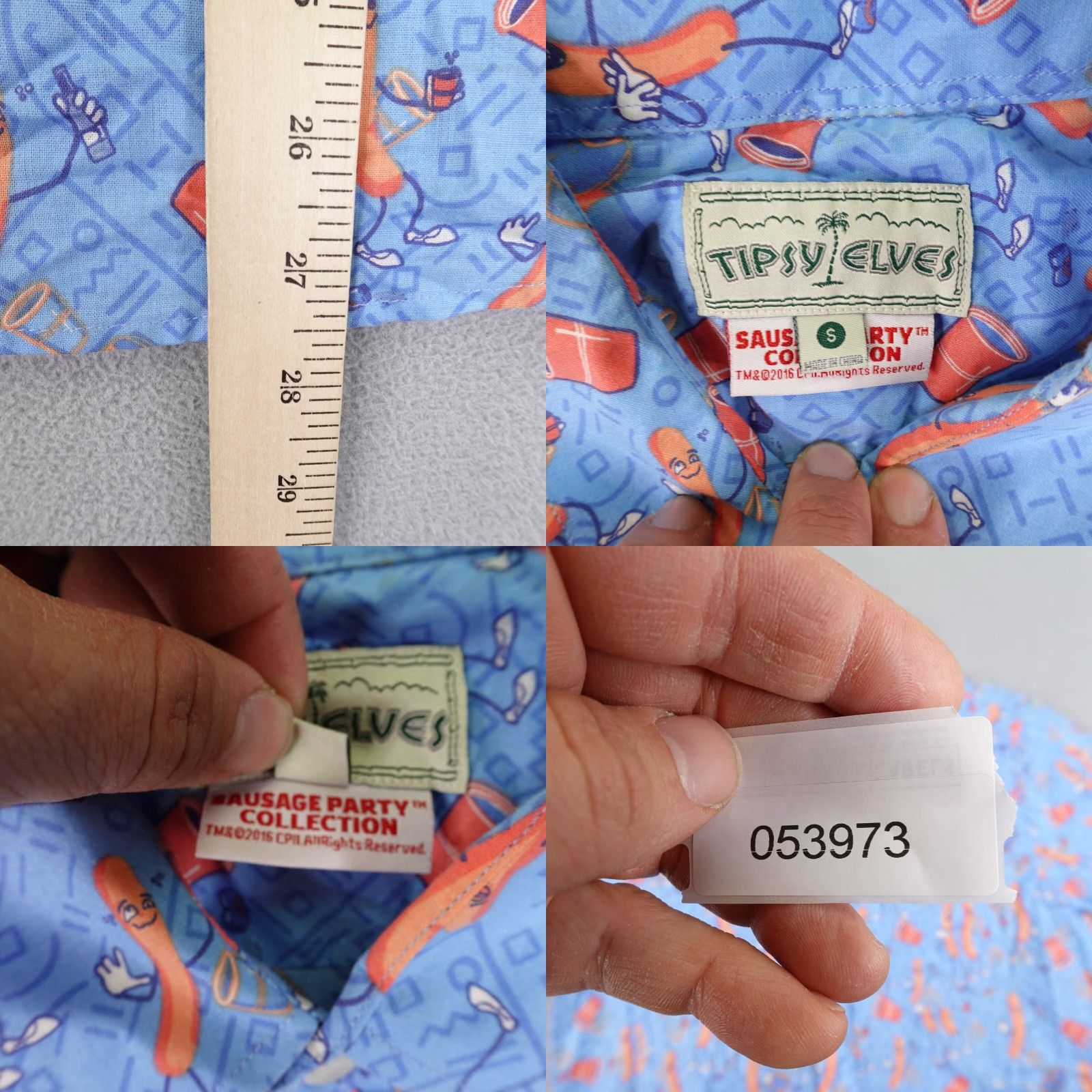 Vintage Tipsy Elves Shirt Mens Small Blue Sausage Party Collection Hawaiian Button Up Shirt Size US S / EU 44-46 / 1 - 8 Thumbnail