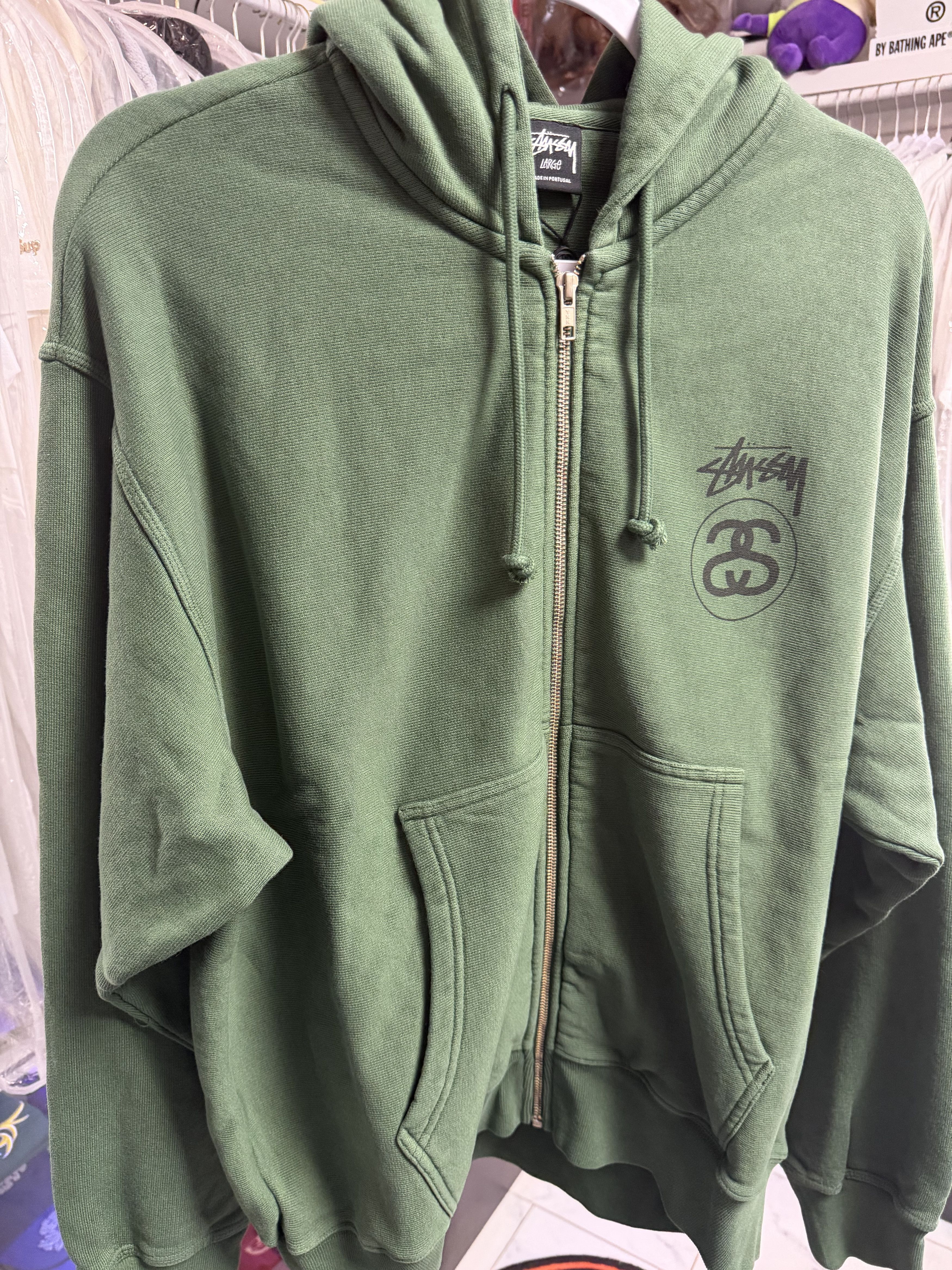Streetwear × Stussy Stussy Flipped Zip Hoodie 'Green' | Grailed