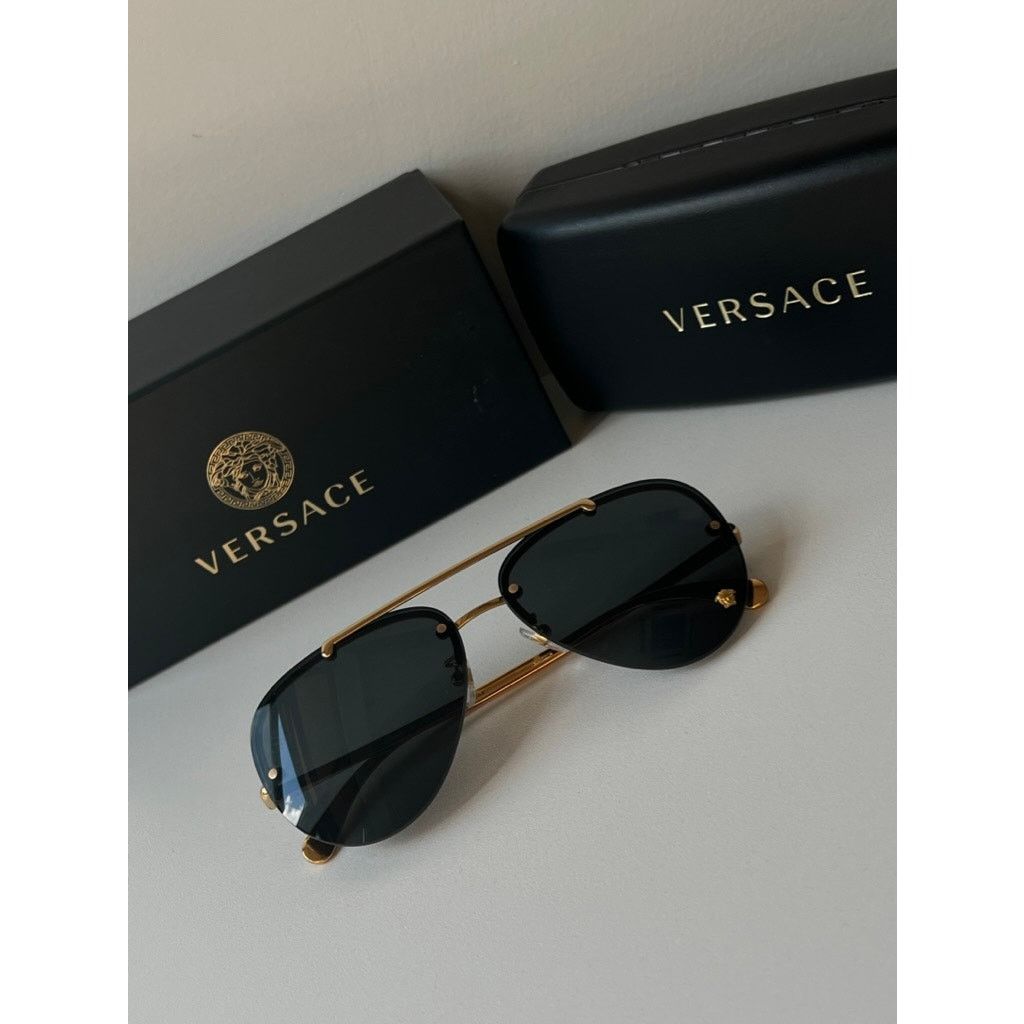 Versace NEW Versace VE2231 Black Medusa Rimless Aviator Sunglasses Size ONE SIZE - 3 Thumbnail