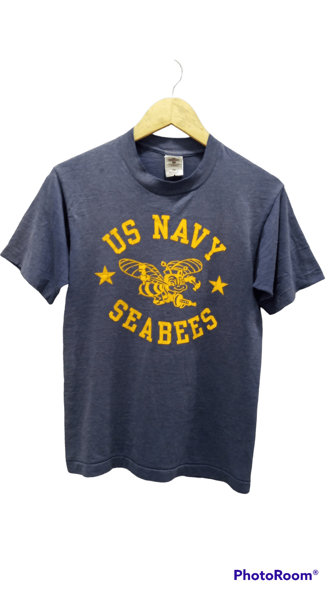 image of Fruit Of The Loom x USN Vintage Usn Us Navy Seabees T-Shirt in Faded Blue, Men's (Size Small)