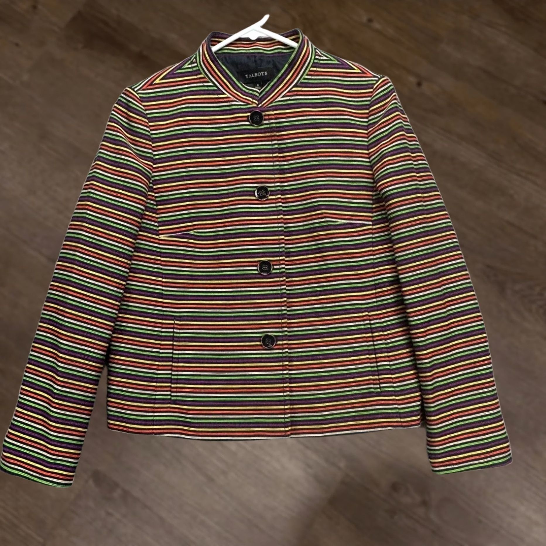 Talbots Talbots Skirt Suit Womens 8 Multi Striped Button Front Pencil Straight Jacket Set 2 Piece Notch Lapel VINTAGE? Size 30" / US 8 / IT 44 - 1 Thumbnail