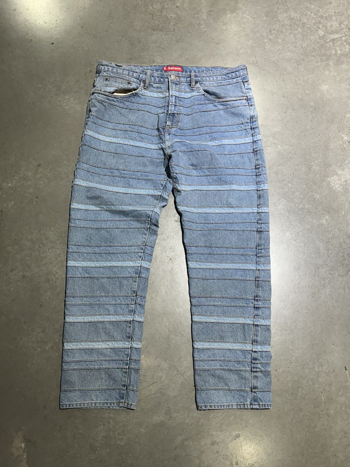 image of Supreme Layered Denim Blue Jeans, Men's (Size 38)