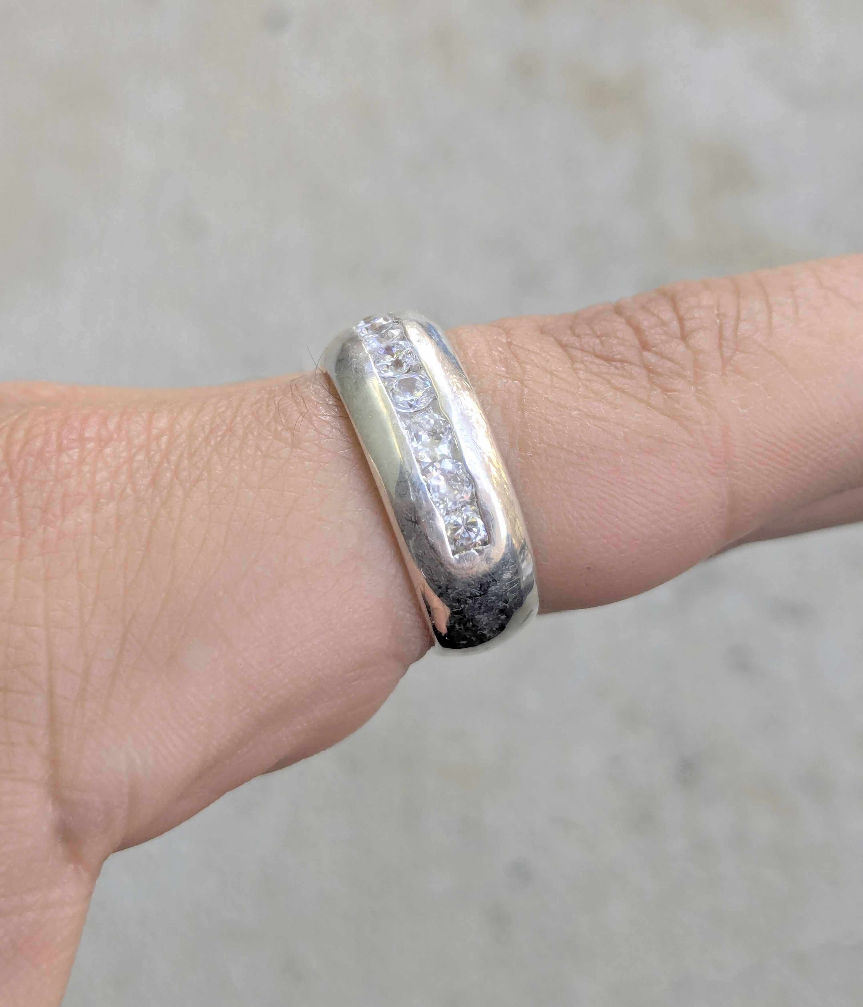 Jewelry Vintage Sterling Silver Ring CZ 9.75 Channel Wedding Band Size ONE SIZE - 10 Thumbnail