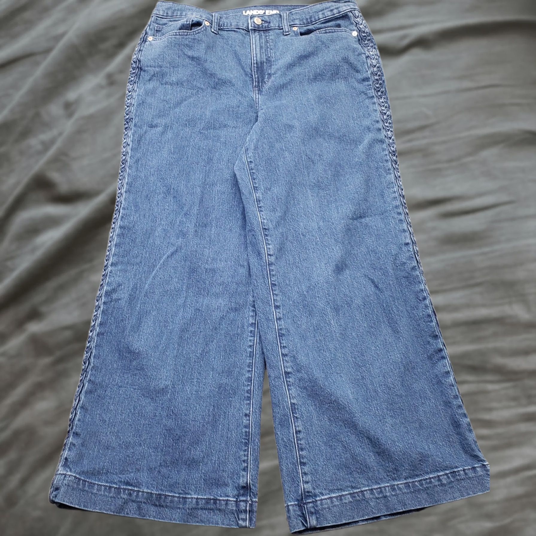 Lands' End Lands' End Jeans Womens 14P Blue Denim Medium Wash Grunge Wide Leg Streetwear Jeans Size 36" / US 14 / IT 50 - 1 Thumbnail