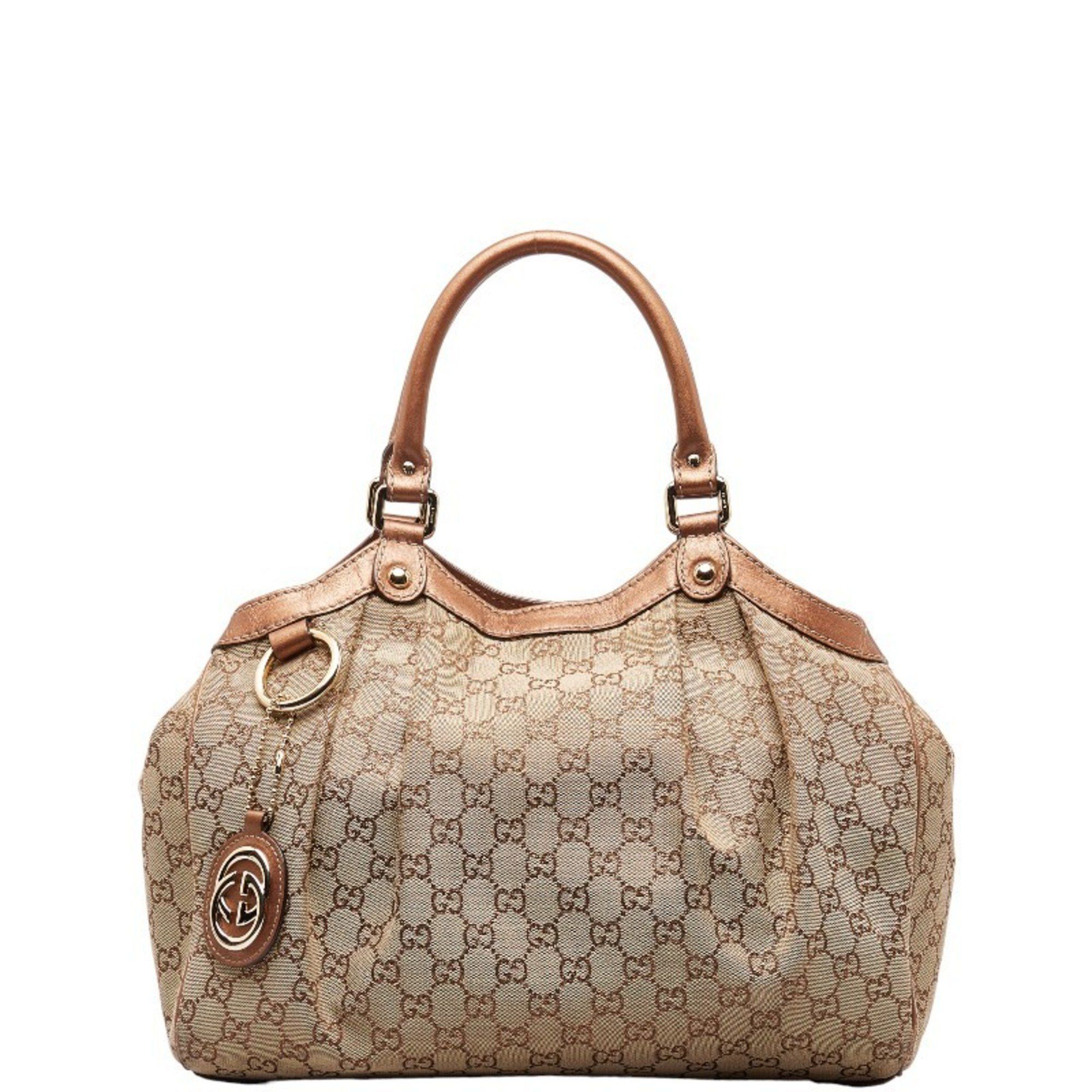 image of Gucci GG Canvas Sukey Handbag Tote Bag 211944 Beige Bronze Leather Women's Gucci