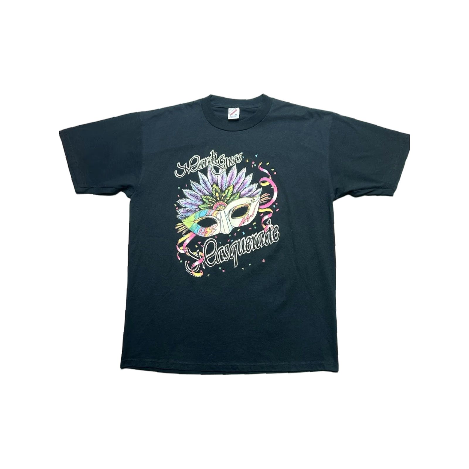 Vintage VINTAGE Mardi Gras T-Shirt 90s Graphic XL Black Men Shirt Adults Mens New Orleans Mask Size US XL / EU 56 / 4 - 1 Thumbnail