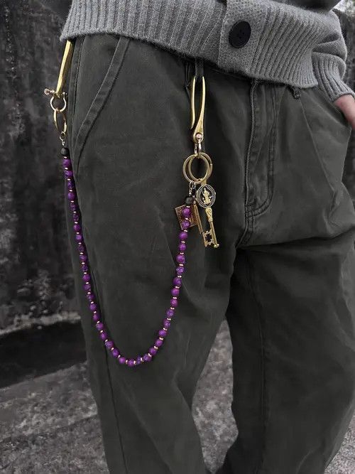 Jewelry Purple Black Gold Agate Wallet Chain, Jeans Chain Size ONE SIZE - 1 Thumbnail