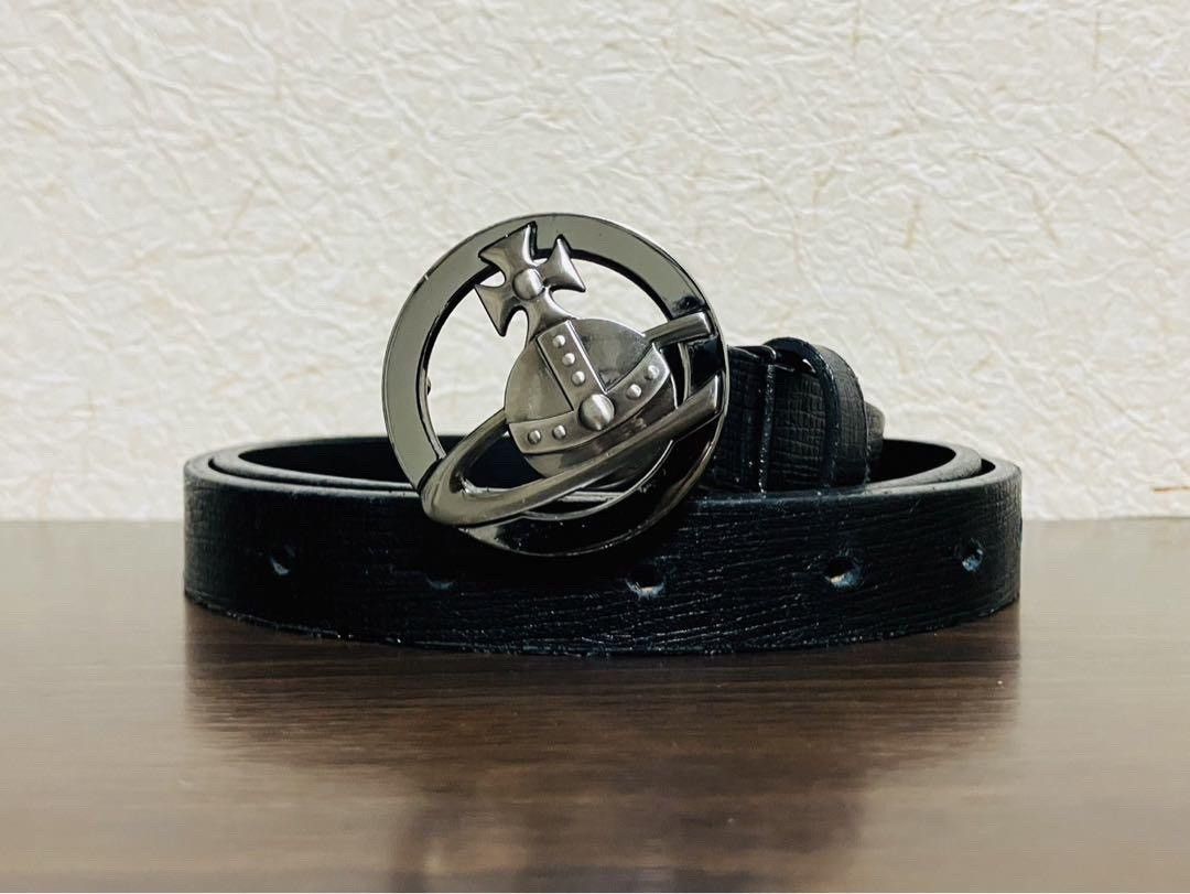 image of Vivienne Westwood Big Logo Belt Black Silver, Men's