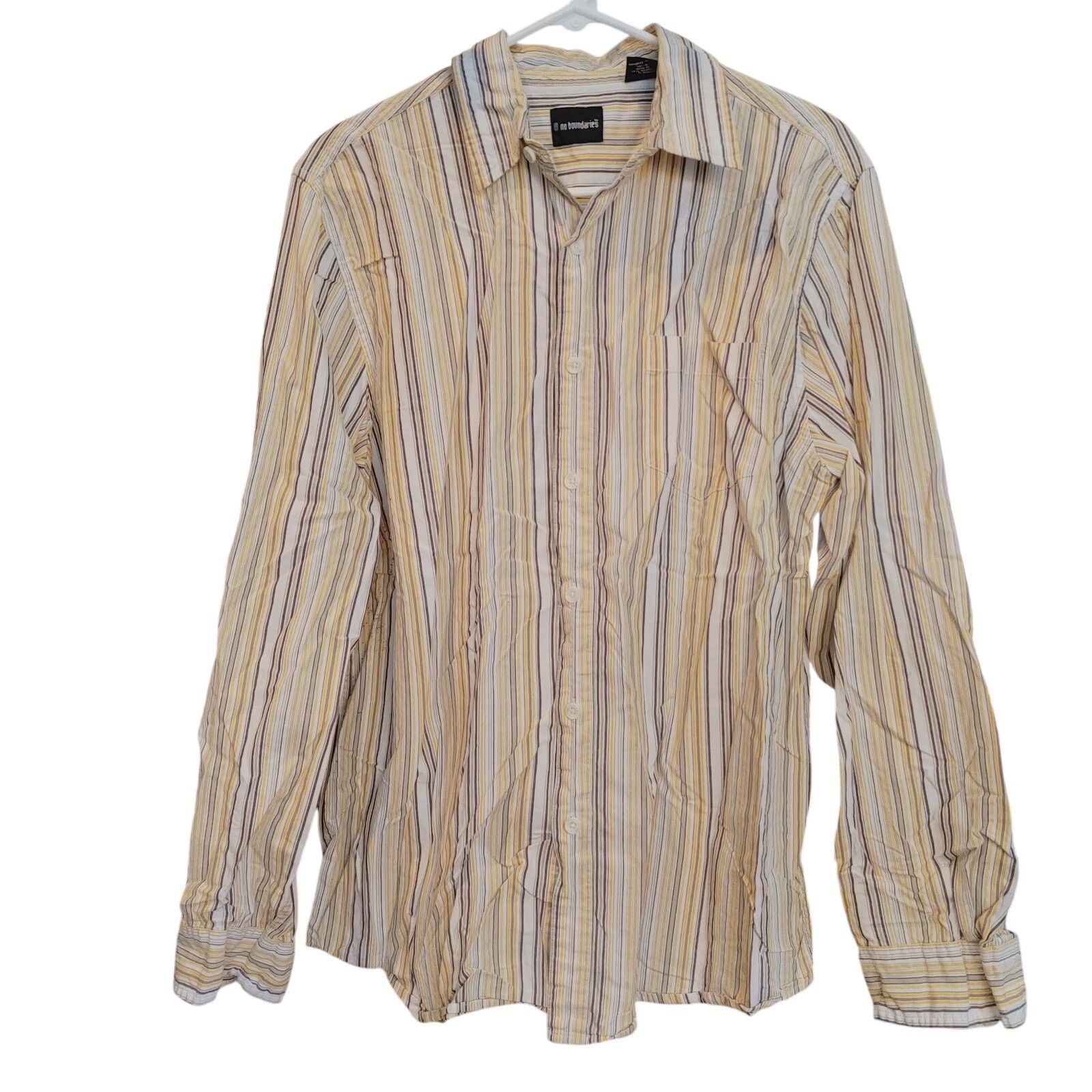 Other No Boundaries Men M Off-White Brown/Gray Stripe Dress Shirt Size US M / EU 48-50 / 2 - 1 Thumbnail