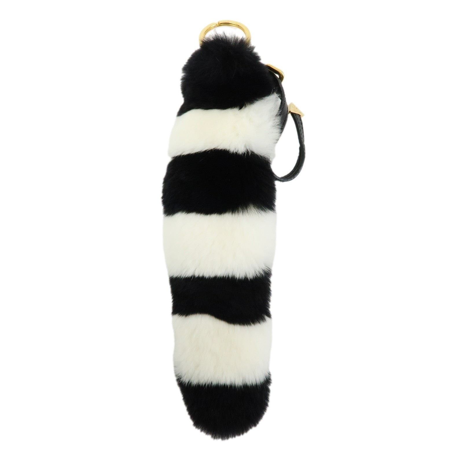 Prada Prada Striped Rabbit Fur Bag Charm Black and White Size ONE SIZE - 1 Thumbnail