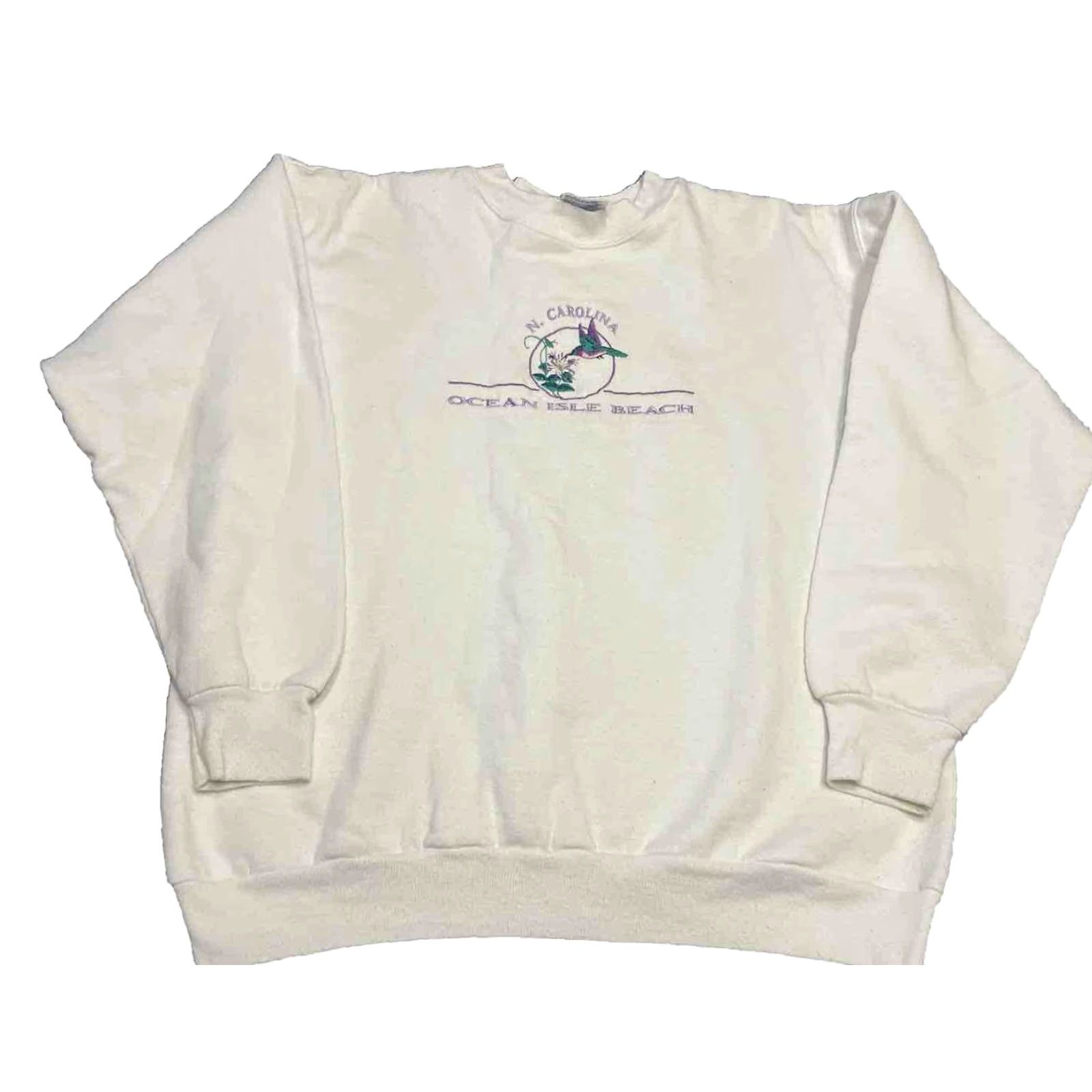 Jerzees VINTAGE HUMMINGBIRD SWEATSHIRT MADE IN USA M H2 Jerzees Sweatshirt Mens White Pullover USA 90s Size US M / EU 48-50 / 2 - 2 Thumbnail