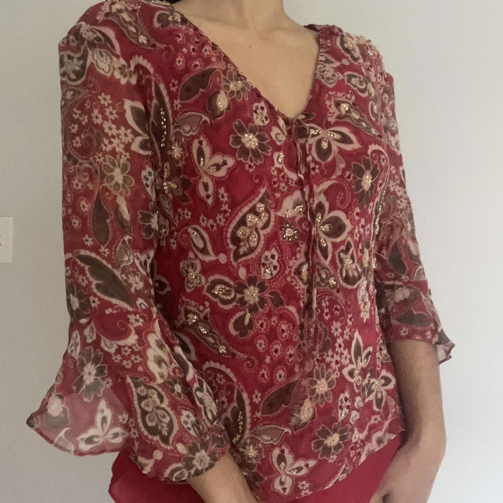 Other Red and brown floral blouse with 3/4 length sleeves Size L / US 10 / IT 46 - 3 Thumbnail