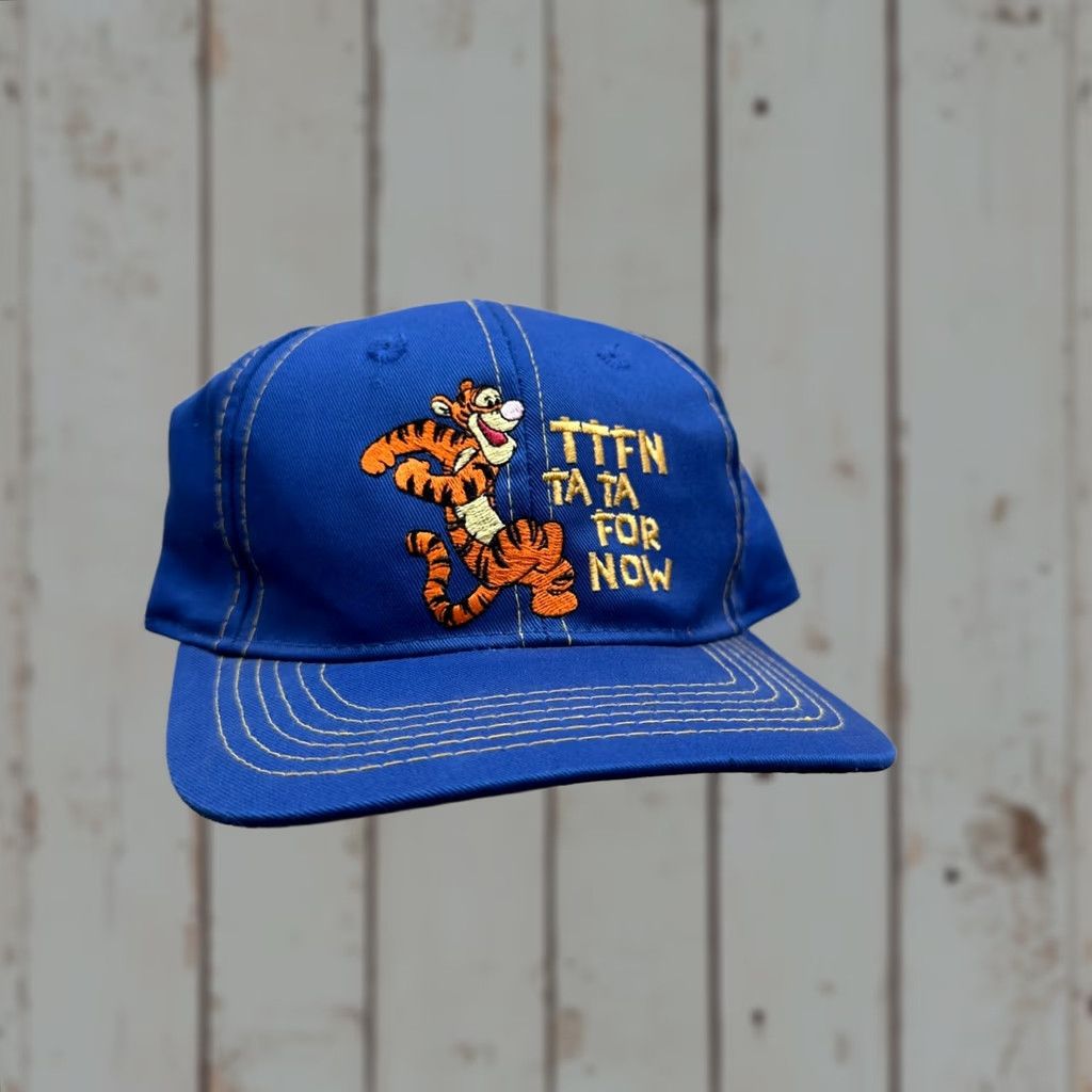 Disney VINTAGE Disney Tigger Hat Cap Snapback Adjustable TA TA For Now Men One Size Blue Cotton Snapback Mens Boys 6 5/8 Size ONE SIZE - 1 Thumbnail
