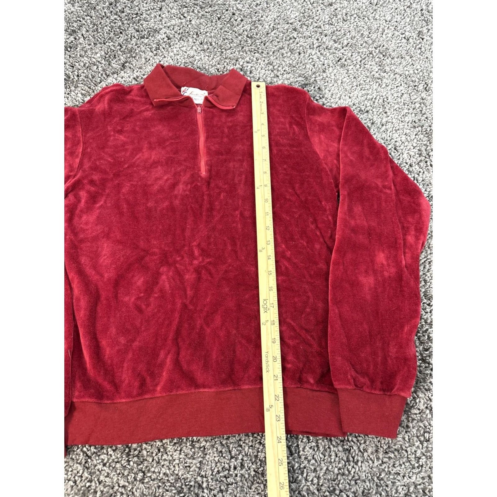 Vintage VINTAGE Campus Polo Sweater Top Velour 1/4 Zip V-Neck Red USA M Women Size M / US 6-8 / IT 42-44 - 2 Thumbnail