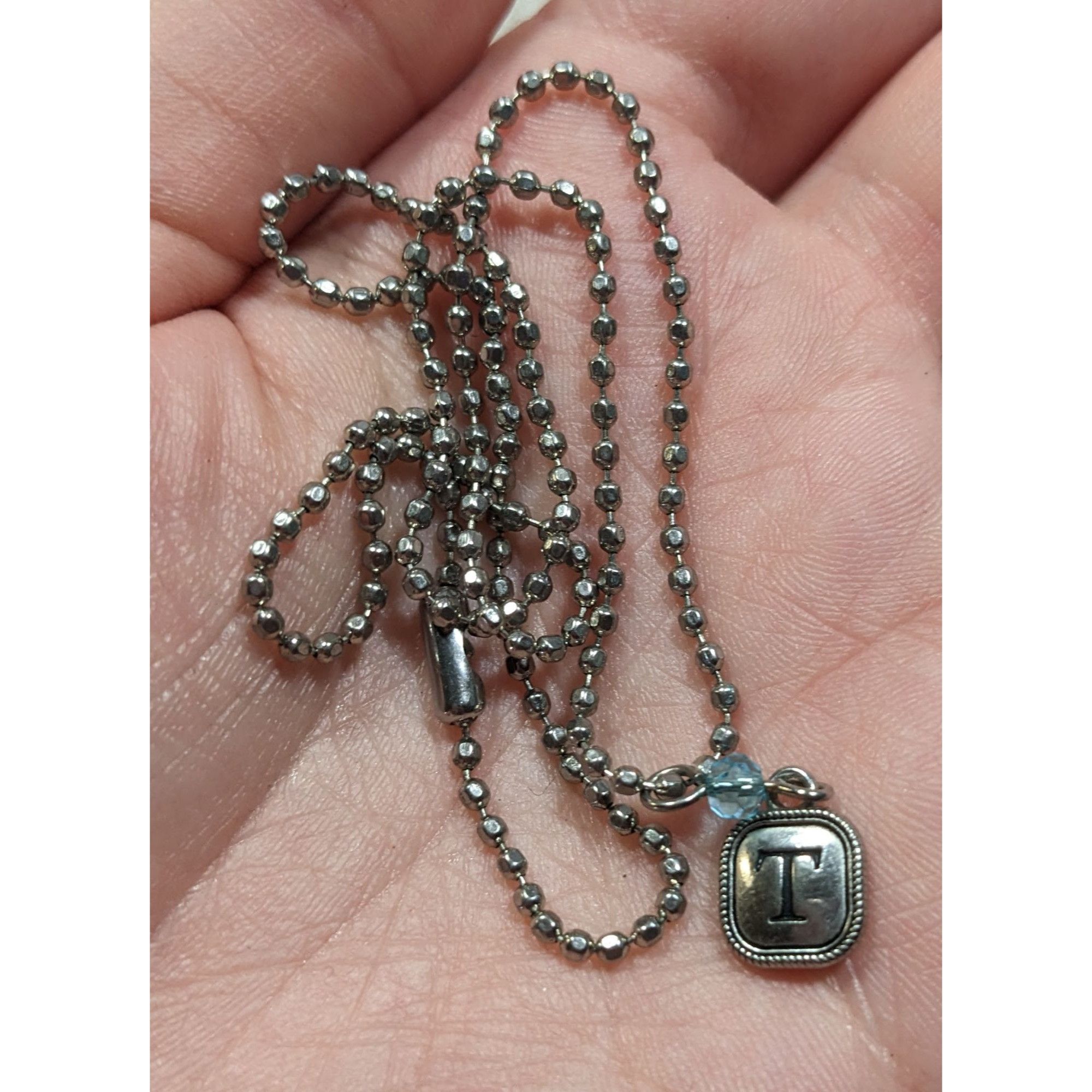 Other Minimalist Letter T Pendant Necklace With Blue Accent Bead Size ONE SIZE - 5 Thumbnail