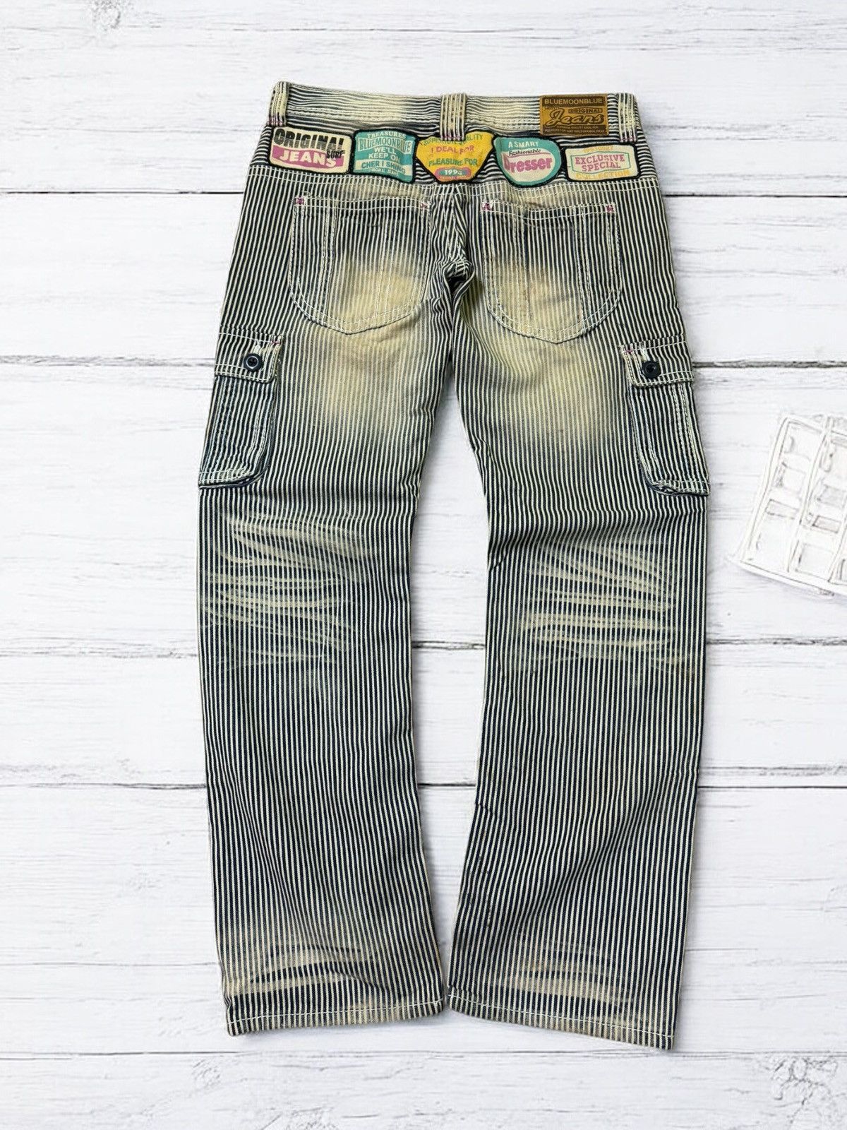Japanese Brand HICKORY BLUE MOON BLUE CARGO ACID WASHED DISTRESSED JEANS Size US 32 / EU 48 - 1 Thumbnail