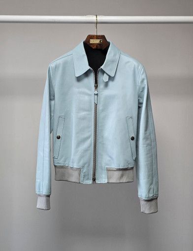 Tom Ford o1sm1stk0624 Soft Leather Blouson Jacket in Sky Blue Size US L / EU 52-54 / 3 - 1 Thumbnail