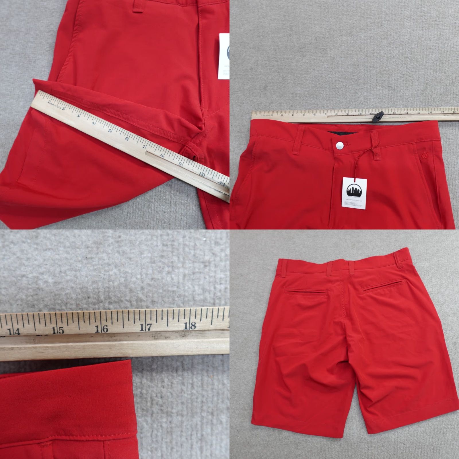 Vintage Urban Golf Style Shorts 31 Red Solid 9" Pockets Athletic Men Kansas City USA NEW Size US 31 - 8 Thumbnail