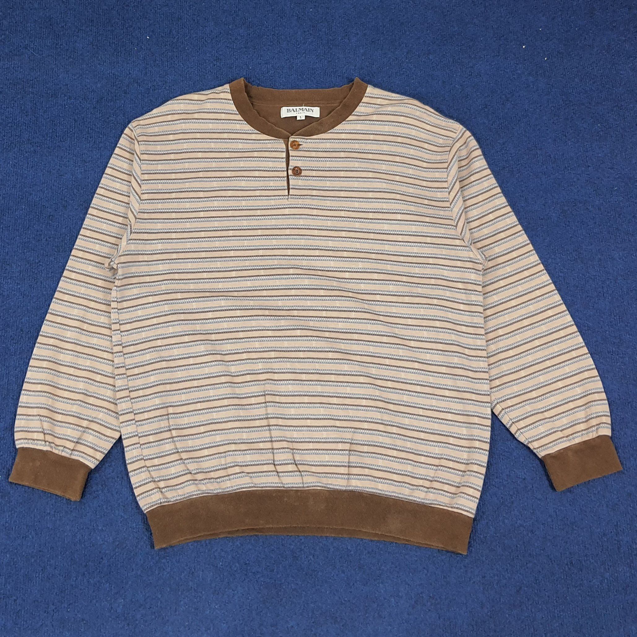 Vintage Balmain Paris Striped Button Sweatshirt