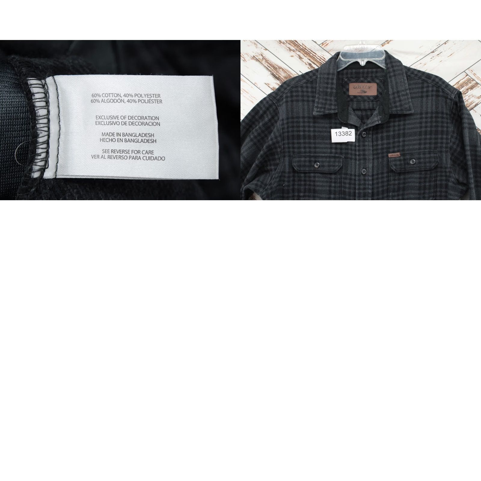 Orvis ORVIS Shirt Mens Large Heavy Flannel Gray Black Plaid Button Up Shacket Pockets Size US L / EU 52-54 / 3 - 9 Thumbnail