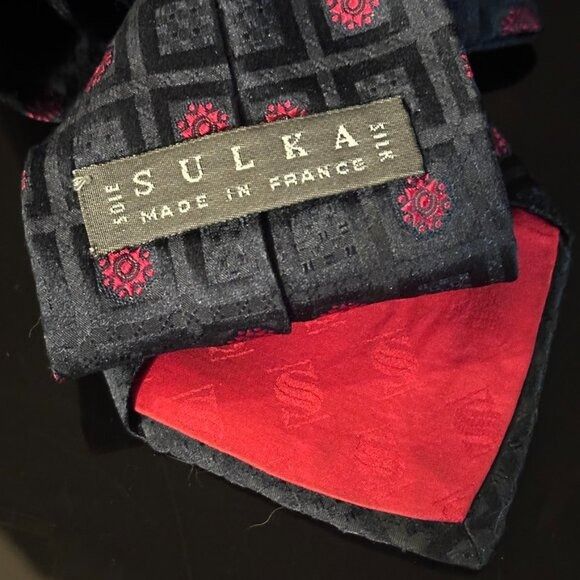Sulka × Vintage Sulka Tie Silk Squares Blue Red France Asian Oriental Motif Size ONE SIZE - 2 Thumbnail